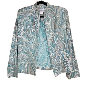 Vintage Jessica Howard Teal Paisley Tapestry Open Front Jacket Blazer Size 8‎
